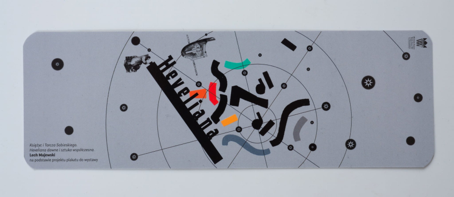 Zakładka do książki Księżyc i Tarcza Sobieskiego. Na środku grafiki napis Hevelina.